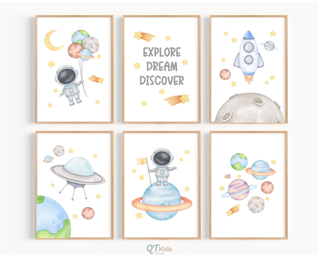 Watercolour Space Nursery Prints, Solar System Planets Kids Room Wall ...