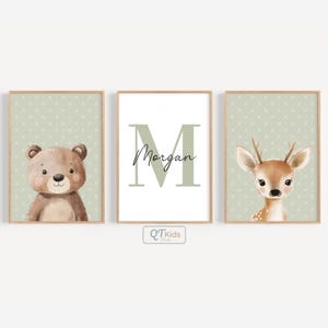 Woodland Nursery Prints, Personalized Baby Name Prints, Neutral Nursery Printable Wall Art, Sage Green Nursery Decor, DIGITAL DOWNLOAD