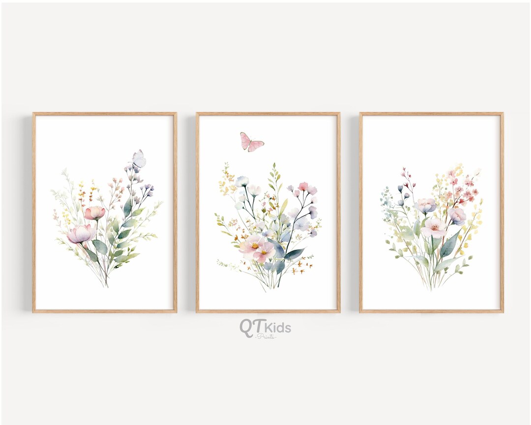 Wildflower Prints, Girl Nursery Wall Art, Blush Pink Playroom Print ...