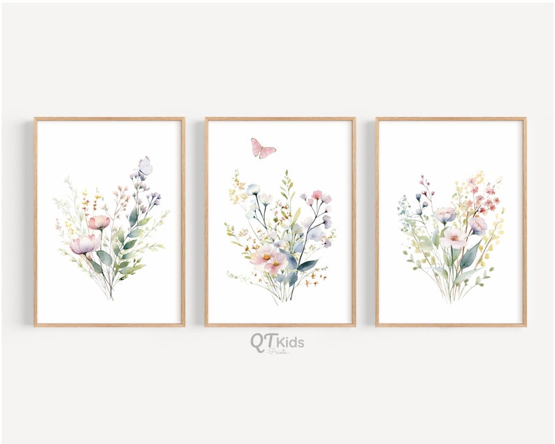 Wildflower Prints, Girl Nursery Wall Art, Blush Pink Playroom Print ...