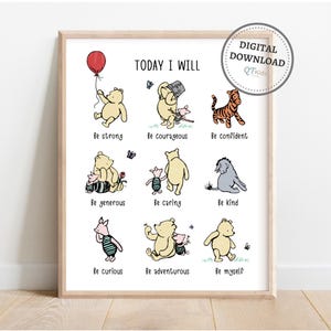 Láminas de Winnie the Pooh, arte de pared clásico con frases de Winnie the Pooh para niños, decoración neutra para guardería, carteles para salas de juegos infantiles, DESCARGA DIGITAL