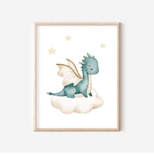 Baby Dragon Nursery Print, Boy Room Printable Wall Art, Playroom Wall Decor, Castle Fairytale Kids Room Decor, Green Dragon DIGITAL DOWNLOAD