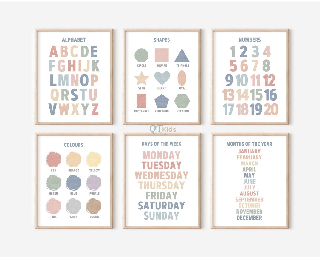 Alphabet Regenbogen Prints, neutrales ABC Poster, Zuhause Schule