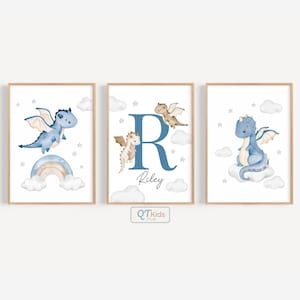 Dragon Nursery Prints, Personalized Boy Name Room Wall Art, Fairytale Playroom Decor, Baby Kids Room Baby Dragon Posters,  DIGITAL DOWNLOAD