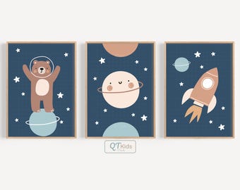 Space Nursery Prints, Rocket Astronaut Planet Printable Wall Art, Boho Nursery Playroom, Minimalist Nursery Space Decor, DIGITAL DOWNLOAD