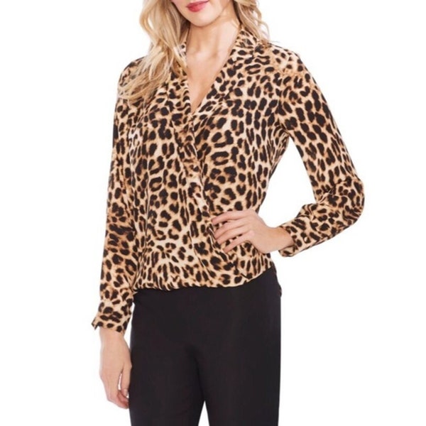 Leopard Print 90s Inspired Blouse | Leopard Animal Print Tops | V neck Blouse | Surplice Tops | Office Tops | Church Blouse | Casual Tops