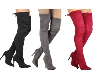 Women's Stiletto Over the Knee Pointed Toe 4.5" Classic Plain Thigh High Suede Boots