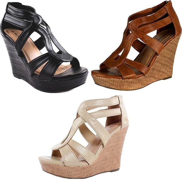 Women's Wedge Fashion Strappy Gladiator Sandals Platform Shoes (Black Tan amd Beige Colors)