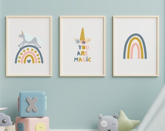Unicorn Wall Art, Unicorn Rainbow Wall Art, Nursery Girl Decoration, Girl Bedroom Wall Art.