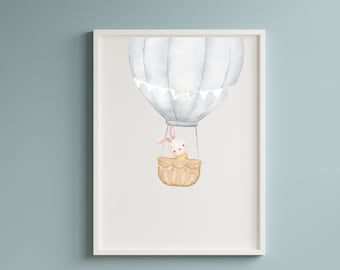 Hot Air Balloon Print, Nursery Wall Art, Nursery Decor, Nursery Print, Playroom Poster, Girl Room Decor, Nursery Wall Decor