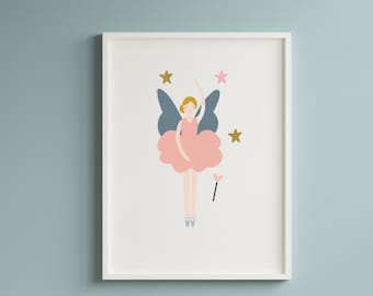Cute Personalized Fairy Print, Fairy Ballerina Dancing Print for Girl Bedroom, Girl Nursery Decoration.