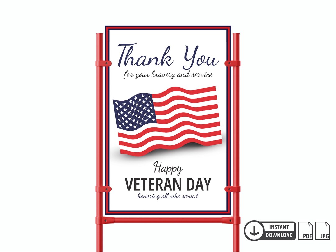 Veterans Day Printable Sign, Thank You American Flag (PDF, JPG) Etsy