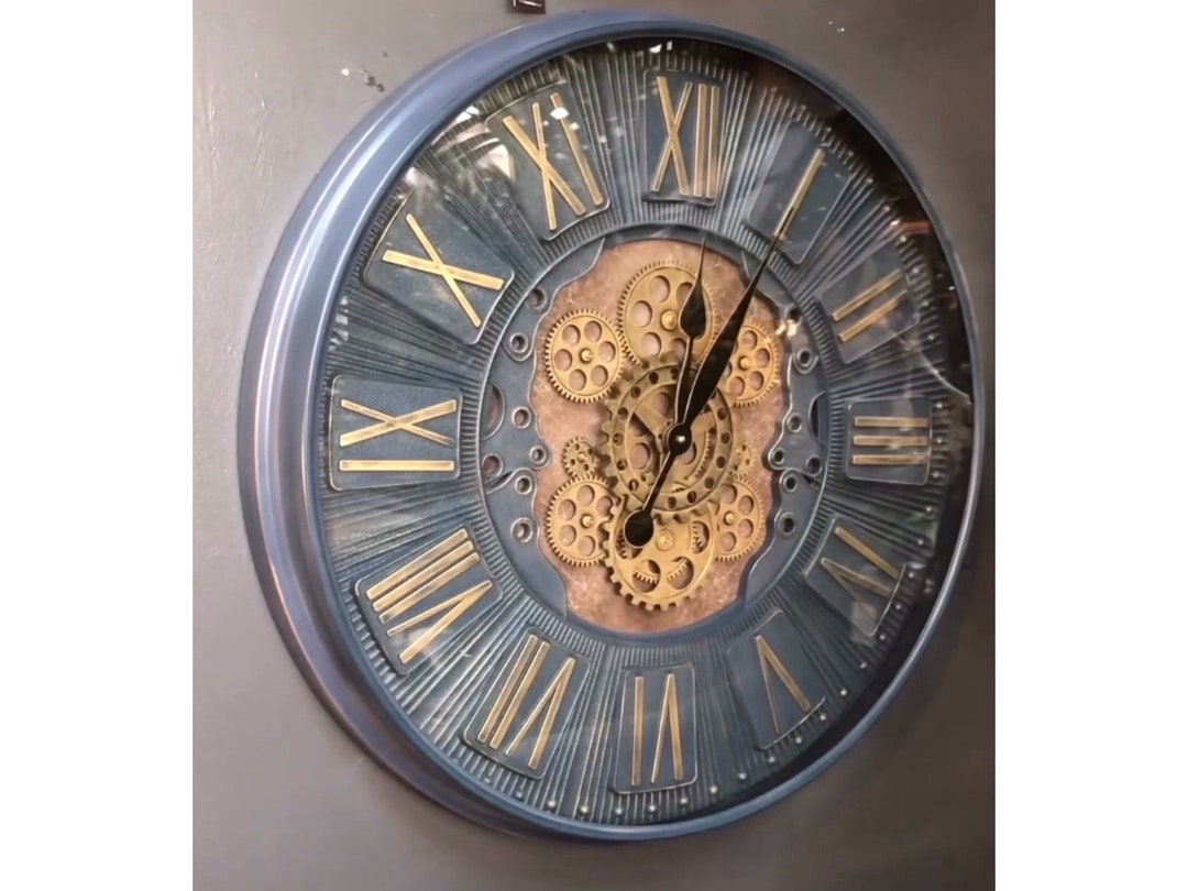 Large Wall Clock, Moving Gear, 28 Inches , Special Design, Metal Clock