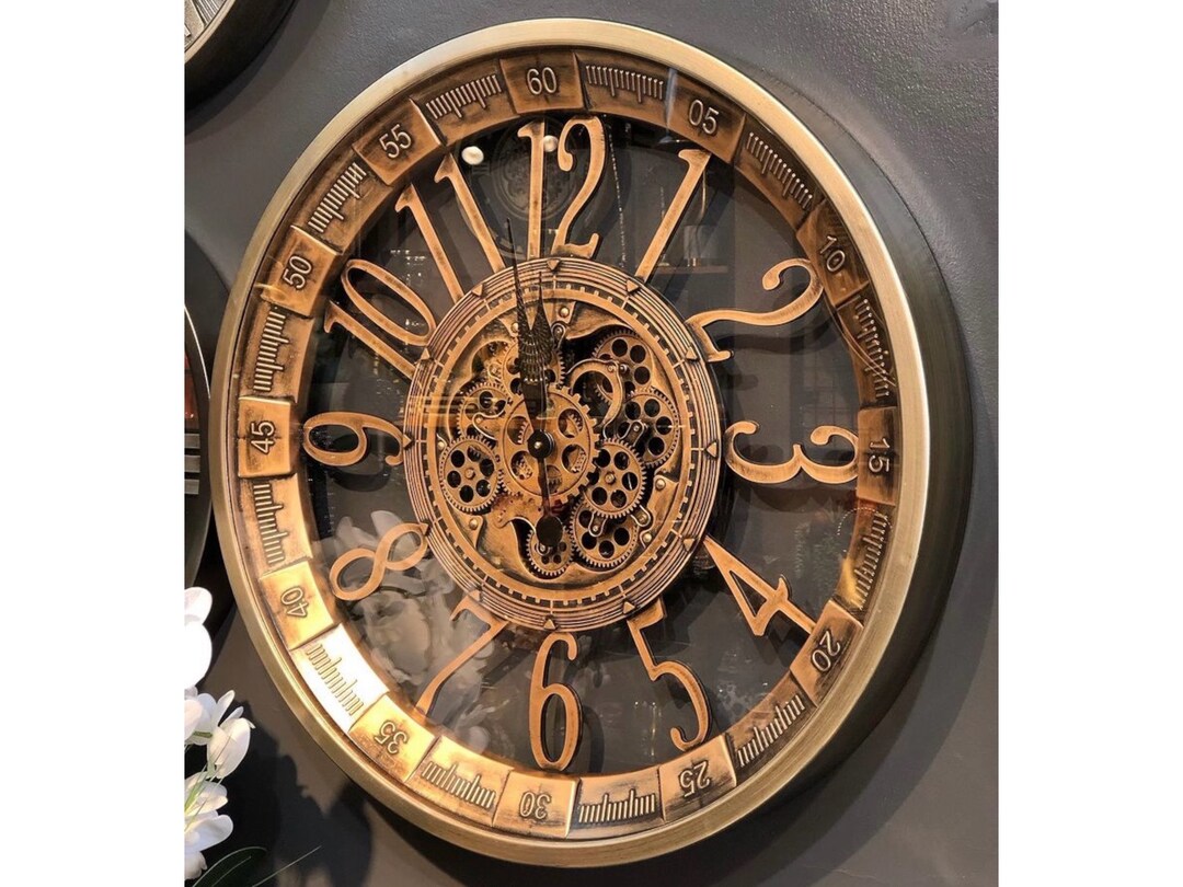 Large Wall Clock, Moving Gear, 32 Inches , Special Design, Metal Clock