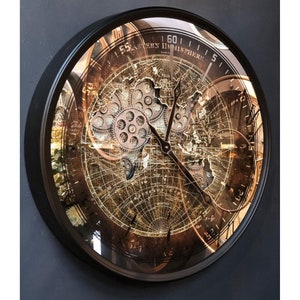 Large Wall Clock, Moving Gear, 24 inches , World Map Design, Metal Clock, Fair Price.