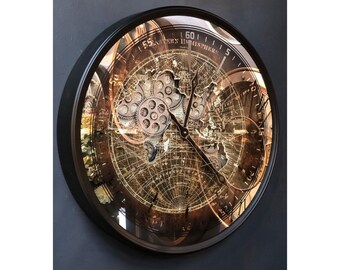 Large Wall Clock, Moving Gear, 24 inches , World Map Design, Metal Clock, Fair Price.