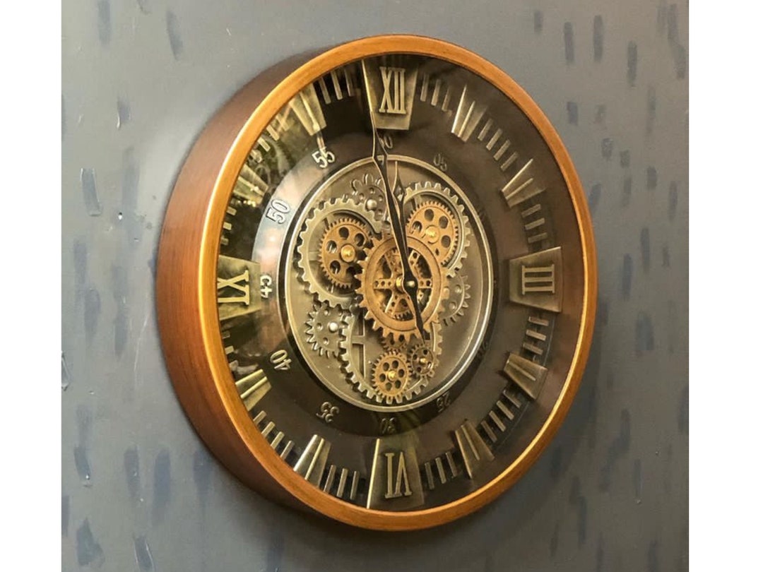 Large Wall Clock Moving Gear 18 Inches Special Design Etsy