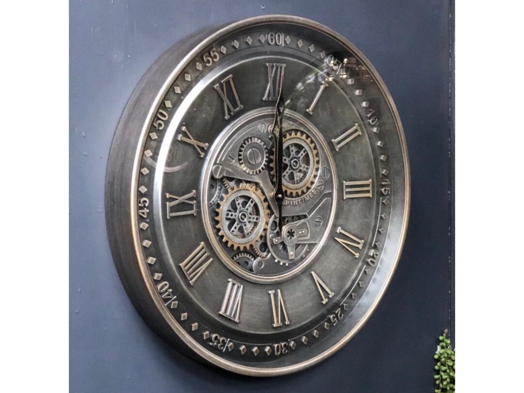 Large Wall Clock, Moving Gear, 24 Inches , Special Design, Metal Clock