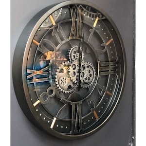Large Wall Clock, Moving Gear, 26 inches , Special Transparent Design, Metal Clock, Fair Price.