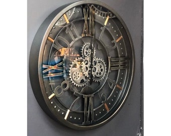 Large Wall Clock, Moving Gear, 26 inches , Special Transparent Design, Metal Clock, Fair Price.