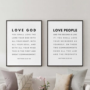 Matthew 22:36-40 NKJV Love God Love People, Bible Verse Wall Art, Scripture Wall Art, Set of 2 Scripture Printable, Church Wall Decor