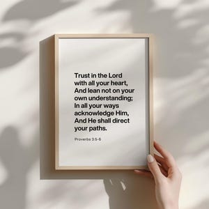 Proverbs 3:5-6 Trust in the Lord with all your heart Bible Verse Wall Art Print Christian Wall Art Scripture Print