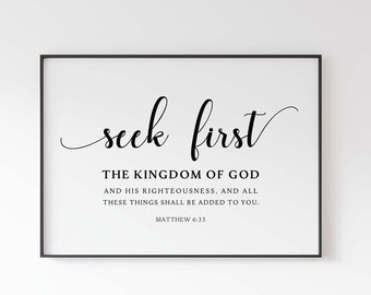 Matthew 6:33 Seek First the Kingdom of God, Bible Verse Wall Art, Christian Home Décor, Horizontal Printable Wall Art, Scripture Printable