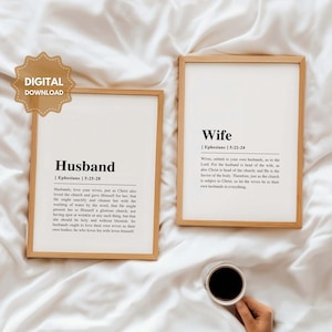 Efesios 5:22-28 NJKV Juego de 2 versículos bíblicos sobre el matrimonio para imprimir en la pared, regalo cristiano para bodas, arte de pared para esposo y esposa, regalo de San Valentín