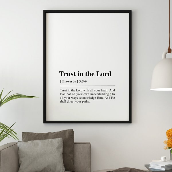 Proverbs 3:5-6 Trust in the Lord with all your heart Bible Verse Wall Art Print Christian Wall Art Scripture Print