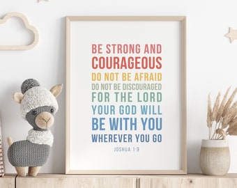 Joshua 1:9 Nursery Bible Verse Wall Decor, Be Strong And Courageous, Kids Room Decor, Baby Shower Gift, Kids Room Decor, Sunday School Decor