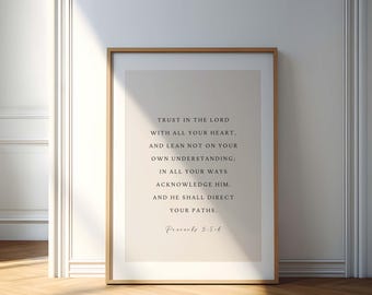 Proverbios 3:5-6 NVI Confía en el Señor con todo tu corazón, Impresión de arte mural con versículos bíblicos, Arte mural cristiano, Impresión de las Escrituras, Decoración de la iglesia