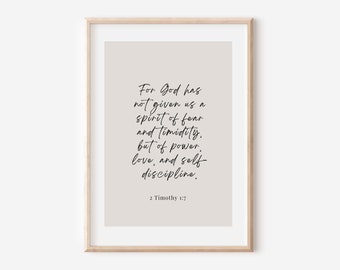 2 Timothy 1:7 NLT For God has not given us a spirit of fear, Bible Verse Wall Art, Scripture Printable, Minimalist Christian Wall Art Print