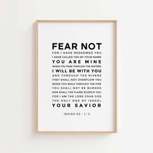 Isaiah 43:1-3 NKJV Fear Not Bible Verse Wall Art, Christian Wall Art, Bible Verse Wall Art, Christian Home Decor, Scripture Digital Download