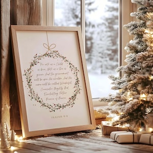Isaiah 9:6 NKJV Wonderful Counselor, Mighty God, Everlasting Father, Prince of Peace, Christmas Scripture Printable Wall Art, Christmas Card