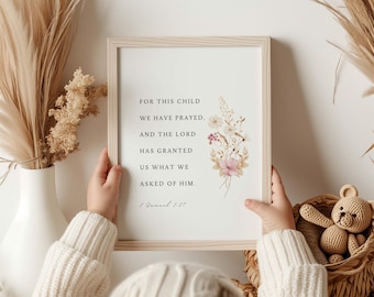 For This Child We Have Prayed 1 Samuel 1:27 Christian Baby Boy Girl Nursery Sign, Christian Baby Shower Decor, Bible Verse Wall Art Print