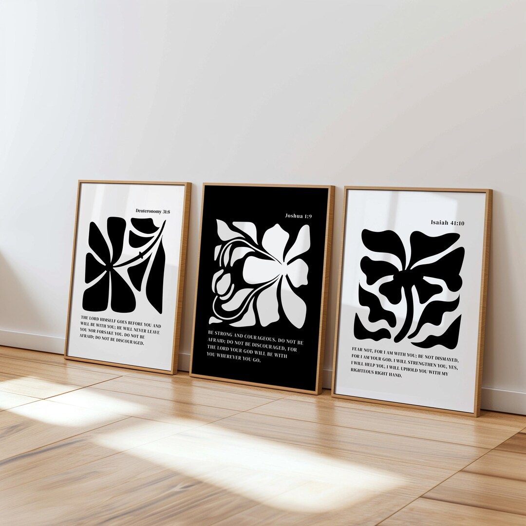 Bible Verse Wall Art Set of 3, Christian Minimalist Black Prints ...