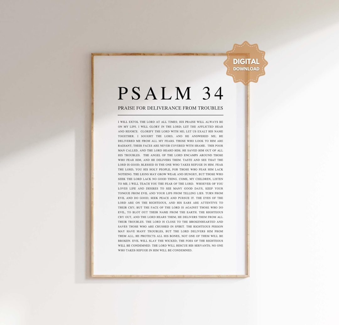 Psalm 34 Scripture Print: Minimalist Christian Wall Art (digital ...