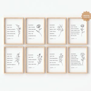 Matthew 5:3-10 NIV The Beatitudes Bundle, Sermon on the Mount, Set of 8 Bible Verse Wall Art, Scripture Download, Christian Wall Art Print