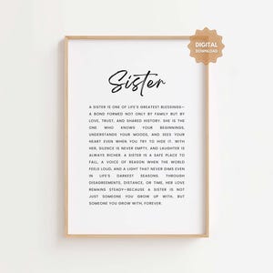 Sister Definition Print, Sister gifts, Gifts for Her, Sister Quote Poster, Sister Wall Art Digital Download, Birthday Gift for Sister