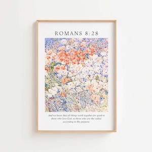 Romans 8:28 NKJV All things work together for good to those who love God, Christian Wall Art, Vintage Bible Verse Print, Scripture Download