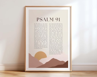 Psalm 91 Bible Verse Print, Christian Home Decor, Neutral Wall Decor, Christian Wall Art, Scripture Digital Download