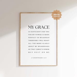 2 Corinthians 12:9 My Grace is sufficient for you, Bible Verse Wall Art, Christian Wall Art Printable, Bible Verse Wall Art, Scipture Print
