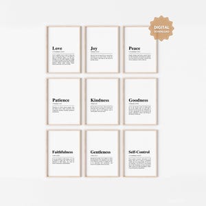Fruit of the Spirit Prints Set, Galatians 5:22-23 Bible Verse Print, Christian Home Decor, Digital Print, Modern Minimalist Scripture