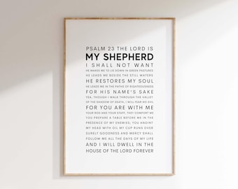 Psalm 23 muur allemaal afdrukbaar, de heer is mijn herder, schriftafdruk, christelijk interieur, digitale download, bijbelvers kunst aan de muur