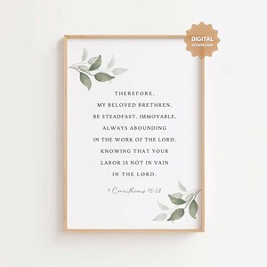 1 Corinthians 15:58 Be Steadfast and Immovable Bible Verse Wall Art, Scripture Printable, Christian Office Church Poster, Christian Wall Art