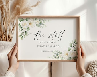 Psalm 46:10 Bible Verse Printable Wall Art, Be Still and Know Scripture Quote, Christian Digital Download, Minimalist Wall Decor