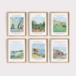 Set of 6 Hebrew Names of God Wall Art Digital Print, El Roi, El Shaddai, Jehovah Jireh, Jehovah Rapha, Jehovah Shalom, Jehovah Nissi