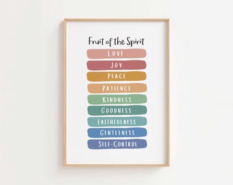 Fruit of the Spirit Wall Art Printable, Galatians 5:22-23 Bible Verse Art, Christian Kids Nursery Decor, Scripture Poster, Digital Downllad