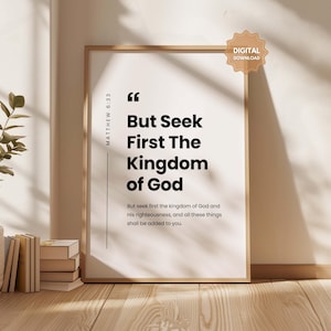 Mateo 6:33 Buscad primeramente el reino de Dios, arte mural con versículos bíblicos, decoración cristiana para el hogar, arte mural cristiano imprimible, escrituras imprimibles