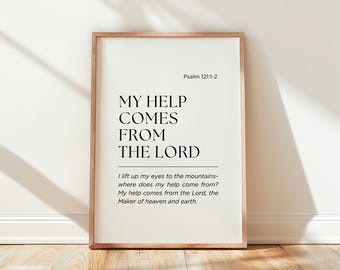 Psalm 121 Wall Art Printable, I Lift Up My Eyes Scripture, Bible Verse Wall Art, Minimalist Christian Living Room Decor, Digital Download